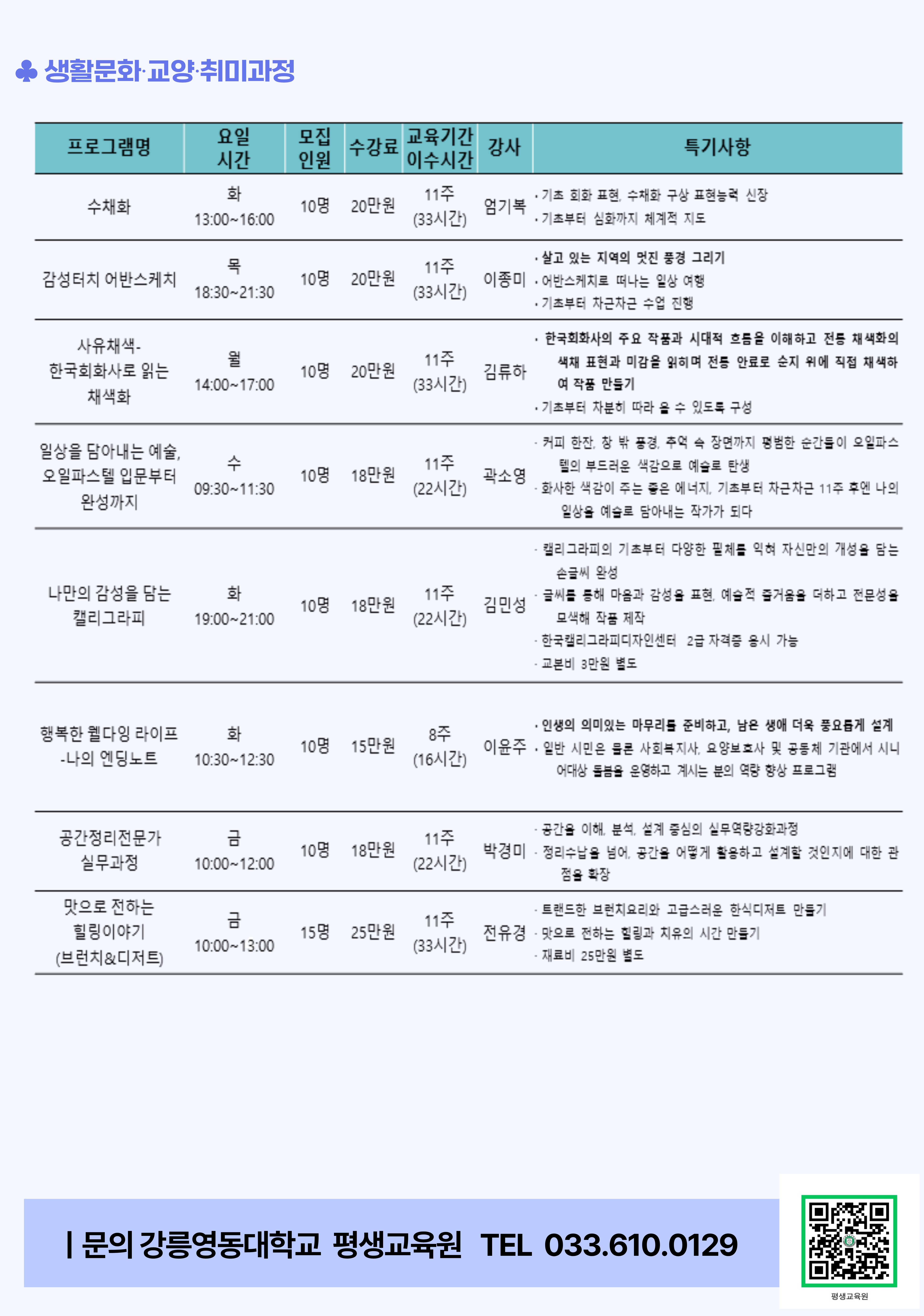 2026학년도 1학기 평생교육원 수강생 모집 안내 이미지 3 - 본문에 자세한설명을 제공합니다.