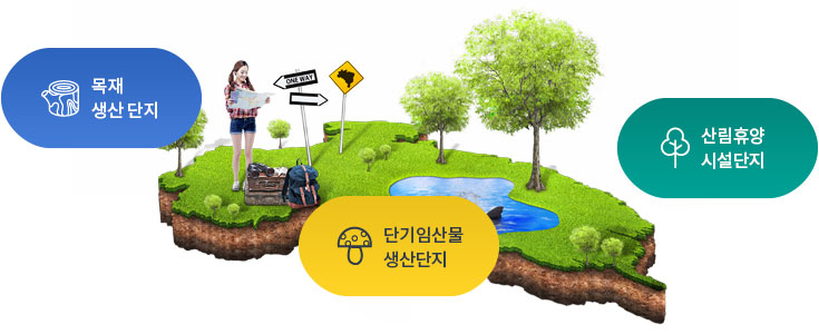 강릉영동대학 학술림 - 목재생산단지, 단기임산물생산단지, 산림휴양시설단지